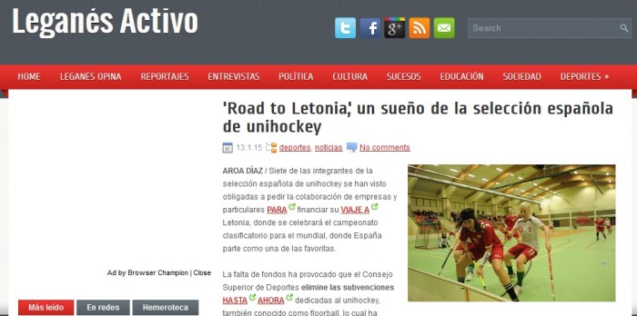 NOTICIA SOBRE 'ROAD TO LETONIA' EN 'LEGANES ACTIVO'